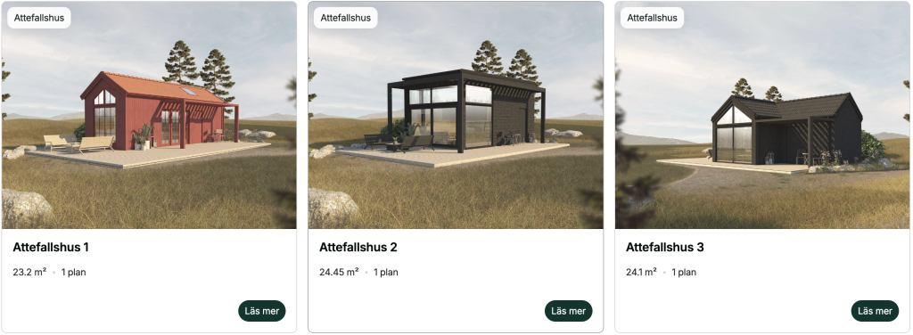 Exempel på färdiga attefallshus av SBM Uppland.